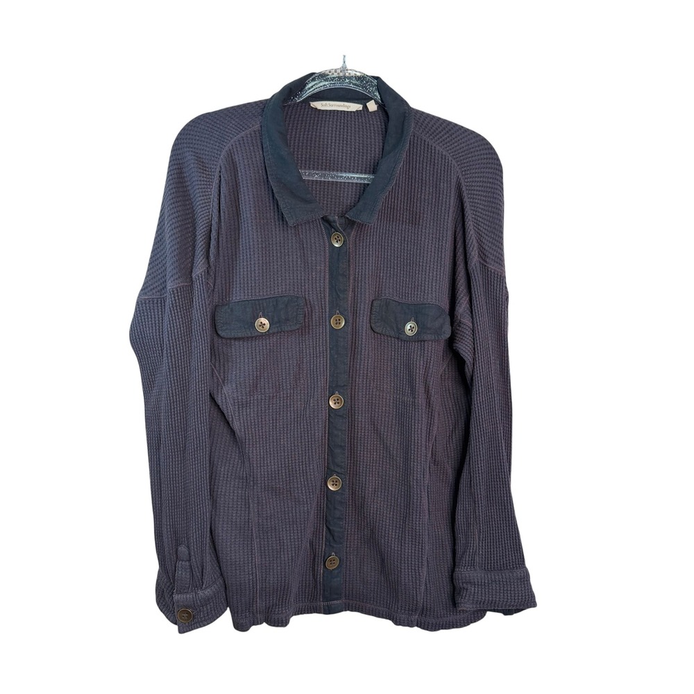 Soft Surroundings Womens Audra Waffle Knit Tunic‎ Button Up Shirt Large